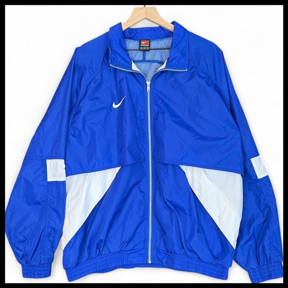 VTG Nike Team Windbreaker Jacket Full Zip Blue White 90s Colorblock Retro Men XL